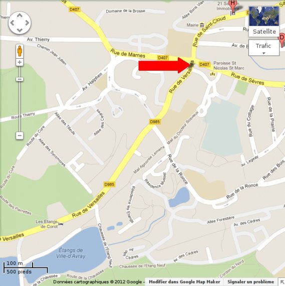 Ville d'Avray sur googlemaps et le point de départ du VAPS